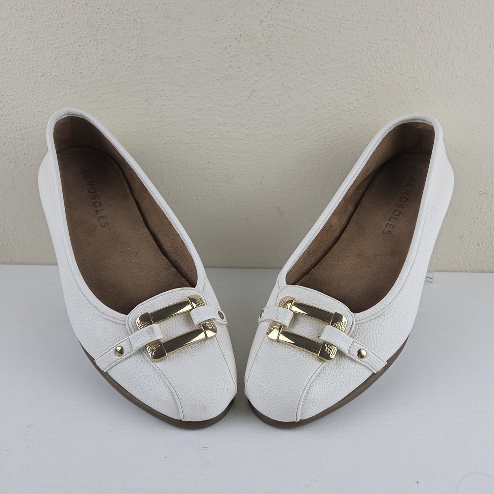 Aerosoles Sherbet Ballet Flats Off White Gold Buckle Comfort Shoes Womens Sz 8 M - Picture 3 of 12